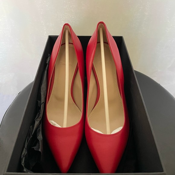 Theory Demeura Nappa Red Italian Lamb Leather Pointed Toe High Heel Pumps - Picture 15 of 16